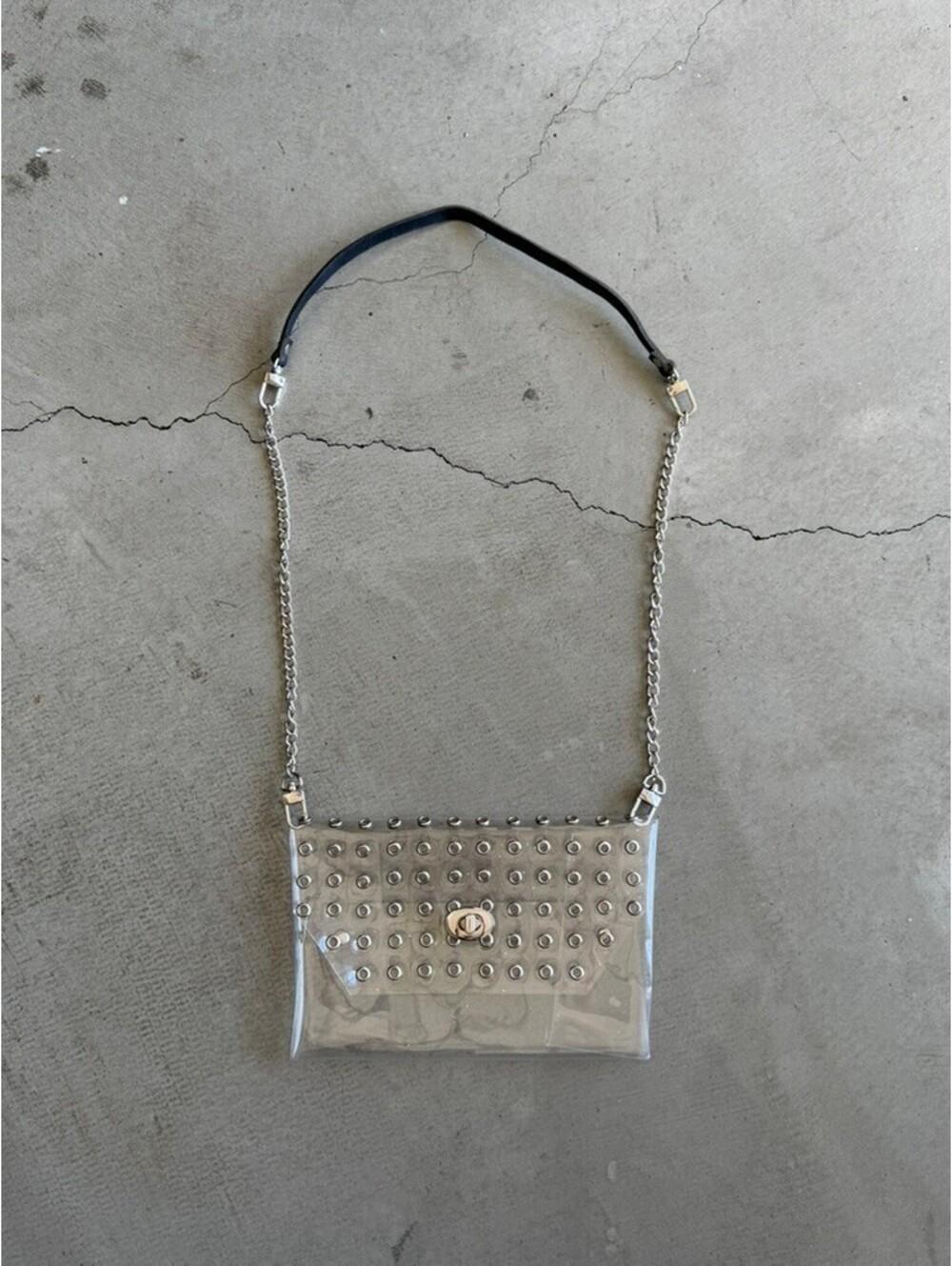 Handmade / Clear PVC Eyelet Clutch Bag / Leather Strap